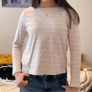 Pink Long Sleeve Shirt with White Stripes